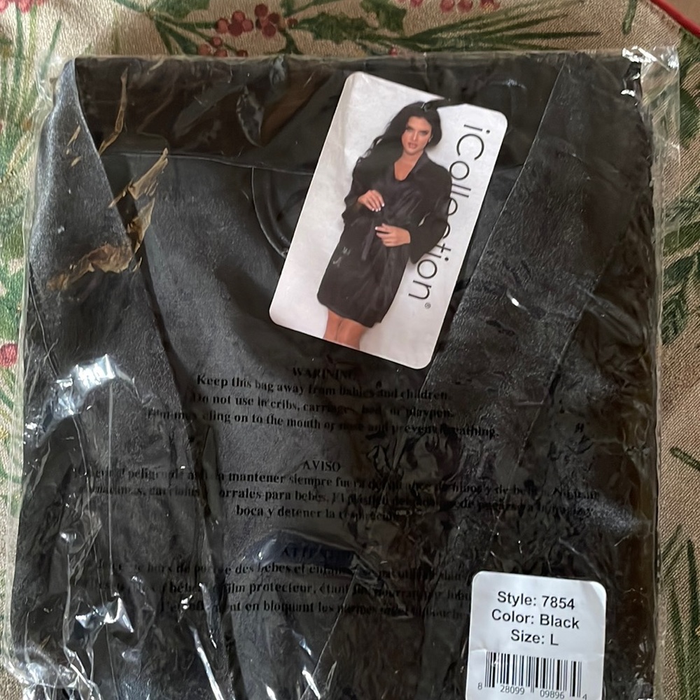 NWT- Black Satin short , thigh length, belted robe